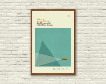 THE LIFE AQUATIC Inspired Poster, Art Print Movie Poster - Minimalist, Nautical, Triangle, Hollywood Regency, Vintage, Retro Home