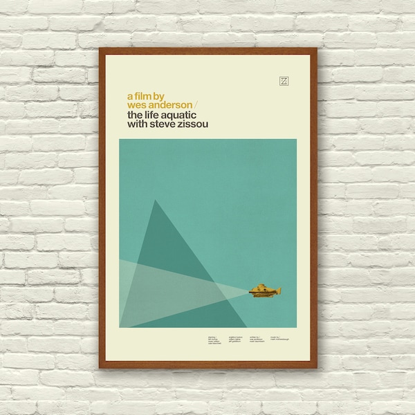 THE LIFE AQUATIC inspiriertes Poster, Kunstdruck Filmplakat - Minimalistisch, Nautisch, Dreieck, Hollywood Regency, Vintage, Retro Home