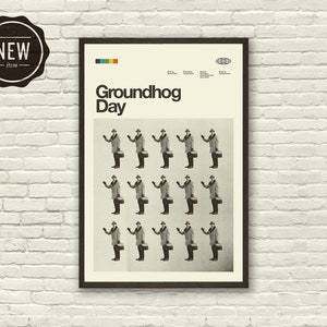 GROUNDHOG DAY Inspired Poster - Minimalist, Mid-Century Modern, Repetition, Black and White