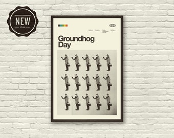 GROUNDHOG DAY Inspired Poster - Minimalist, Mid-Century Modern, Repetition, Black and White