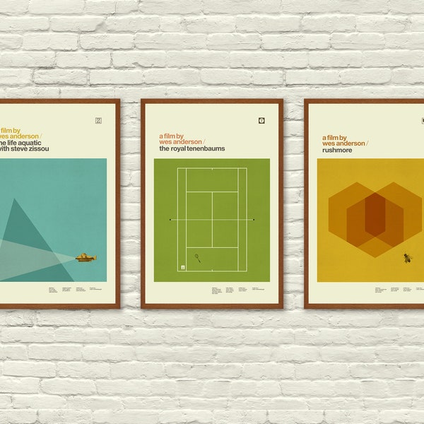 WES ANDERSON Inspired Posters, Art Print Movie Poster Series - Minimalist, Graphic, Hollywood Regency, Vintage Style, Retro Home