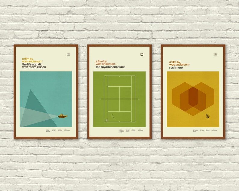 WES ANDERSON Inspired Posters, Art Print Movie Poster Series - 12 x 18 Minimalist, Graphic, Hollywood Regency, Vintage Style, Retro Home 