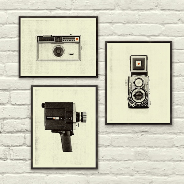 VINTAGE CAMERA LOVE - Impresiones de arte, carteles, corazón, cinta de casete, vinilo, reloj, radio, música, guardería, boutique, hipster