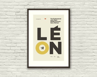 LEON: THE PROFESSIONAL Inspired Poster, Art Print - Minimalist, Typography, Helvetica, Mid-Century Modern, Yellow, Swiss