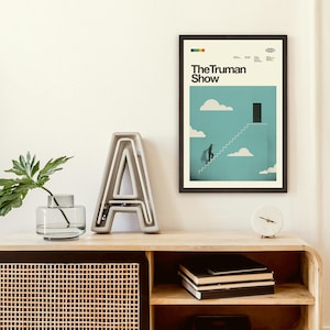 THE TRUMAN SHOW Inspired Poster - Minimalist, Mid-Century Modern, Kid&#39;s Room, Clouds, Stairs