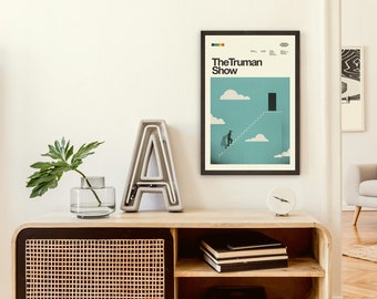 THE TRUMAN SHOW Inspired Poster - Minimalist, Mid-Century Modern, Kid's Room, Clouds, Stairs