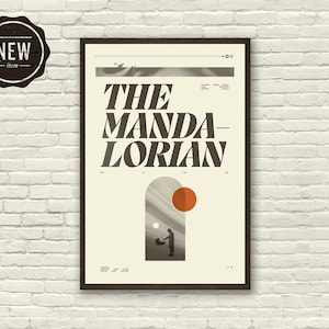STAR WARS The MANDALORIAN inspiriertes Poster, Petro Pascal, Das Kind, Grogu, Kunstdruck, Mid-Century Modern, schwarz weiß, Poster