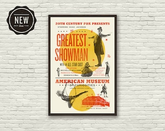 THE GREATEST SHOWMAN, Hugh Jackman, Zendaya Inspired Poster, Art Print - Vintage, Woodblock, Letterpress, Musical, Red, Yellow