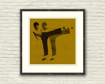 BRUCE LEE The Dragon Inspired Art Print Poster - 20 x 20 silkscreen print, Mid-Century Modern, Swiss, Gold, Black