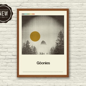 GOONIES Inspired Art Print Poster - 18 x 24 Lithograph, Mid-Century Modern, Swiss, Vintage, Kids Room, Bikes, Retro Home