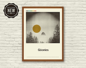 Poster con stampa artistica ispirato ai GOONIES - Litografia 18 x 24, stile moderno di metà secolo, svizzero, vintage, cameretta dei bambini, biciclette, casa retrò