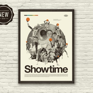 Affiche inspirée de SHOWTIME LAKERS - Lithographie 18 x 24, Lakers de Los Angeles, Mid-Century Modern, Suisse, Basketball, Magic Johnson