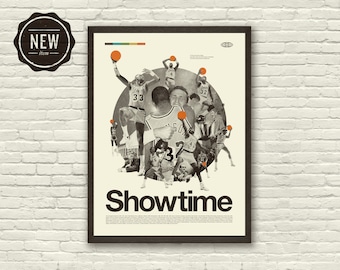 【額縁付き】NBA レイカーズ Showtime A2 ポスター オシャレ部屋 ShowTime レイカーズ ポスター、ShowTime レイカーズ、白黒ウォール