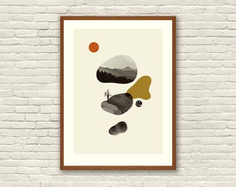 DONNIE DARKO - Poster, 20 x 28 Lithograph Art Print, MidCentury Modern, Collage, Shapes, red-orange, Gold, Nature, Hipster, London