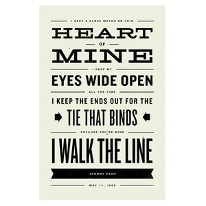 JOHNNY CASH Inspired, Walk The Line Lyric Poster 11 x17 Typography Art Print, Modern Poster, Retro Home, Vintage, Country Music image 3