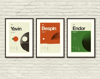 STAR WARS PLANETS Inspired Movie Poster Art Print Series - Minimalist, Graphic, Mid Century Modern, Boutique, Vintage Style, Retro