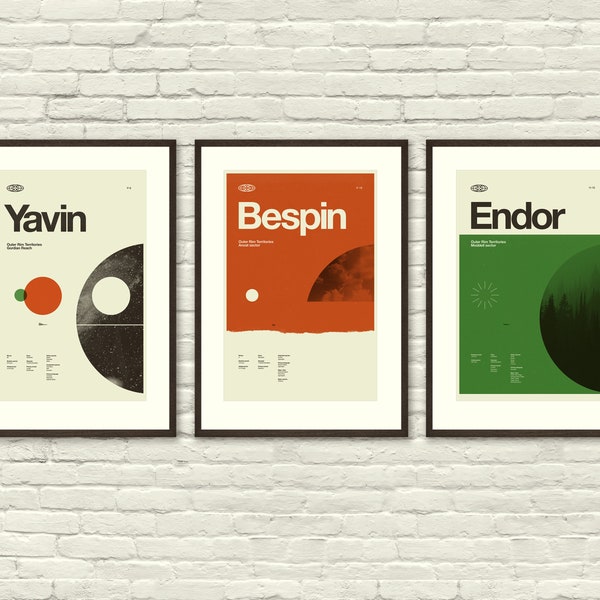 STAR WARS PLANETS Inspired Movie Poster Art Print Series - Minimalist, Graphic, Mid Century Modern, Boutique, Vintage Style, Retro