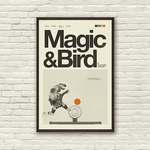Póster inspirado en MAGIC Johnson & Larry BIRD, impresión artística - Minimalista, Helvética, Moderna de mediados de siglo, Blanco y negro, Oficina