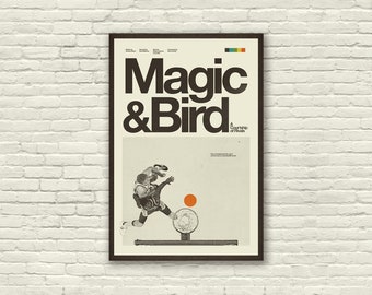 MAGIC Johnson & Larry BIRD Inspired Poster, Art Print - Minimalist, Helvetica, Mid-Century Modern, Black and White, Office