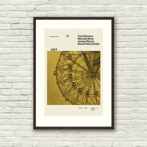 THE WARRIORS Inspired Poster, Art Print - Minimalist, Helvetica, Mid-Century Modern, Yellow, ferris wheel, Swiss, Coney Island