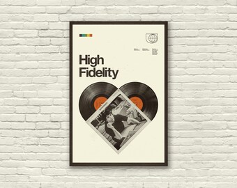 Manifesto del film HIGH FIDELITY, John Cusack, stampa artistica - Minimalista, Helvetica, stile moderno di metà secolo, svizzero, spazio, ufficio, dischi in vinile