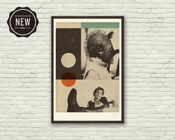 STAR WARS Inspired Han Solo, Art Print, Movie Poster - Minimalist,  Mid Century Modern, Collage, Vintage, Space, Red-Orange, Turquoise