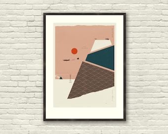 ISLE OF DOGS, Wes Anderson Fine Art Print, 18 x 24 Art Print, Mid-Century Modern, Coral, Blush, Navy, Vintage