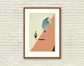 IL GRANDE LEBOWSKI - Poster ispirato ai fratelli Coen, stampa artistica - Forme astratte minimaliste, collage, carta ritagliata, corallo, rosa, belle arti