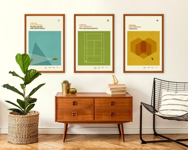 WES ANDERSON Inspired Posters, Art Print Movie Poster Series Minimalist, Graphic, Mid Century Modern, Vintage Style, Retro Home image 1