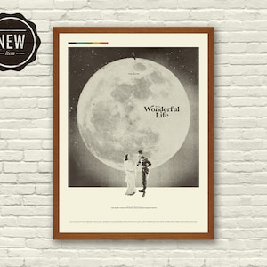 IT'S A WONDERFUL LIFE Inspired Poster, Art Print - 18 x 24 Minimalist, Mid-Century Modern, moon, family, Christmas