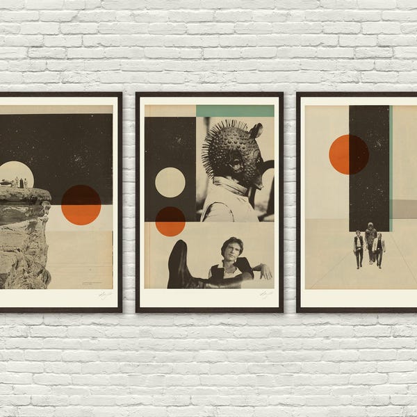 STAR WARS Inspired A New Hope Art Print Movie Poster - Minimalist, Mid Century Modern, Collage, Vintage, Space, Red-Orange, Turquoise