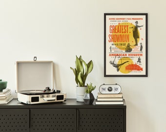 THE GREATEST SHOWMAN, Hugh Jackman, Zendaya Inspired Poster, Art Print - Vintage, Woodblock, Letterpress, Musical, Red, Yellow