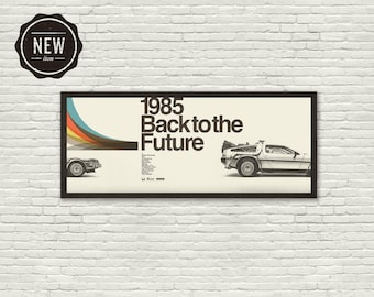 BACK to the FUTURE Inspired Poster, DeLorean, Time Machine, Michael J Fox, Art Print - Mid-Century Modern, Poster, 14x36 inches