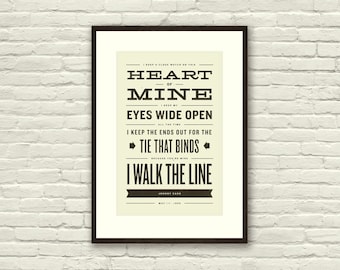 JOHNNY CASH Inspired, Walk The Line Lyric Poster - 11 x17 Typography Art Print, Modern Poster, Retro Home, Vintage, Country Music