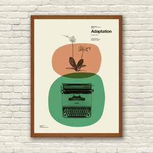 Adaptation - Spike Jonze Poster, Nicolas Cage, Meryl Streep, 18 x 24 Art Print, Mid-Century Modern, Vintage Typewriter, Coral