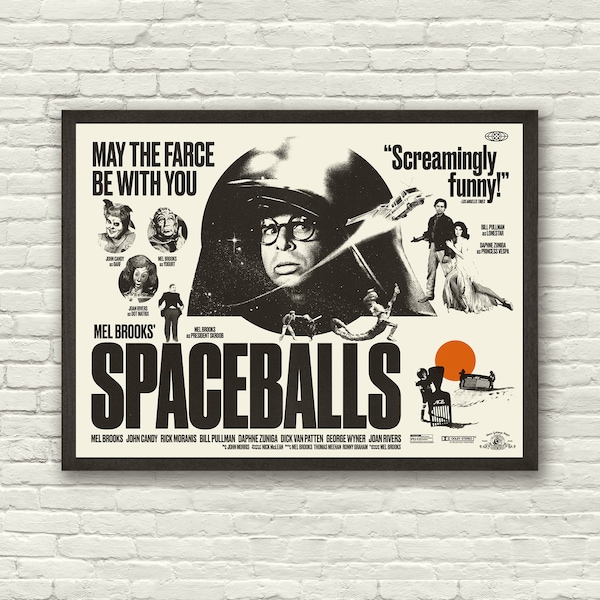 SPACEBALLS Mel Brooks Inspired Art Print Movie Poster - Minimalist, Montage, Mid Century Modern, Vintage Style, Retro Home, Black and White