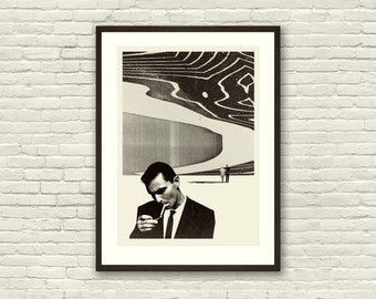 TWILIGHT ZONE Poster, Rod Serling, 20x28 Lithograph Art Print, Black and White, MidCentury Modern, Collage, Nature, Hipster