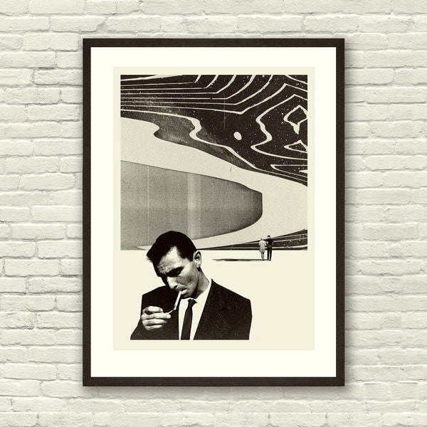 TWILIGHT ZONE Poster, Rod Serling, 20x28 Lithograph Art Print, Black and White, MidCentury Modern, Collage, Nature, Hipster