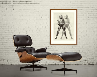 CACCIATORE DI TAGLIE - Stampa artistica serigrafica a mano ispirata a Star Wars, Boba Fett 18 x 24, poster moderno, boutique, casa retrò