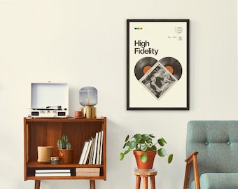 Manifesto del film HIGH FIDELITY, John Cusack, stampa artistica - Minimalista, Helvetica, stile moderno di metà secolo, svizzero, spazio, ufficio, dischi in vinile