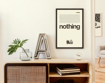 SEINFELD Inspired Poster, Nothing, Art Print - Minimalist, Helvetica, Mid-Century Modern, Black and white, Swiss, Poster, Office