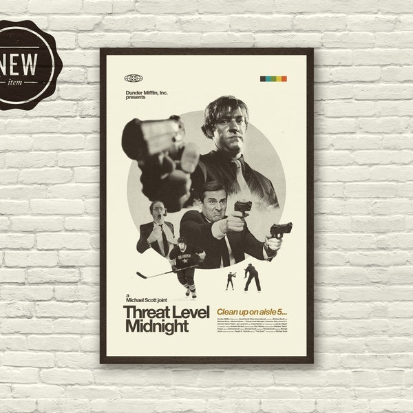 THE OFFICE Inspired Poster, Threat Level Midnight, Art Print - Helvetica, Mid-Century Modern, Black and white, Swiss, Poster