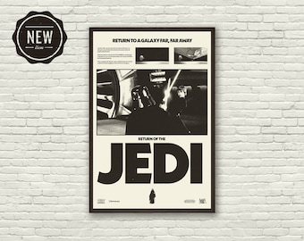 STAR WARS Inspired Return of The Jedi Print Movie Poster - Minimalist,  Mid Century Modern, Vintage Style, Retro Home, Black and White
