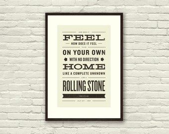 BOB DYLAN geïnspireerd, Like A Rolling Stone lyrische poster-11 x 17 typografie Art Print, moderne poster, retro home, vintage, volksrockmuziek