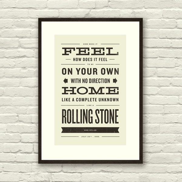 BOB DYLAN Inspired, Like A Rolling Stone Lyric Poster - 11 x17 Typography Art Print, Modern Poster, Retro Home, Vintage, Folk Rock Music