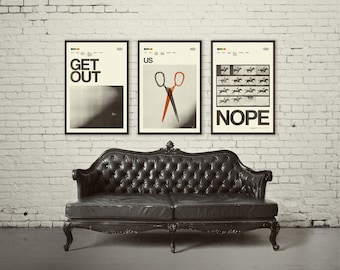 JORDAN PEELE Inspired Poster Series, Get Out, Us, Nope Art Print - Minimalist, Helvetica, Mid-Century Modern, Black and White