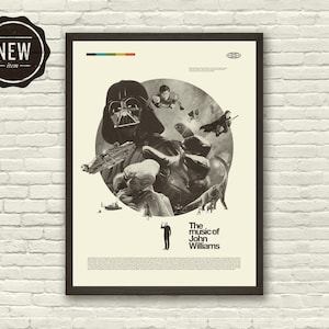 Póster con impresión artística inspirada en JOHN WILLIAMS - Litografía de 18 x 24, música, compositor, estilo moderno de mediados de siglo, suizo, vintage, retro