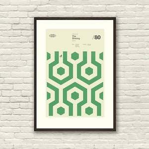 The Shining - Kubrick Inspired Poster, Art Print - Minimalist Shapes, Collage, Swiss, Green, Hexagon, Vintage