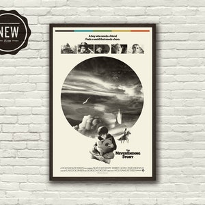 The NEVERENDING STORY Inspired Art Print Movie Poster - Minimalist,  Mid Century Modern, Vintage Style, Retro Home, Fantasy, Black and White