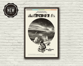 The NEVERENDING STORY Geïnspireerde Art Print Movie Poster - Minimalistisch, Mid Century Modern, Vintage Style, Retro Home, Fantasy, Zwart en Wit